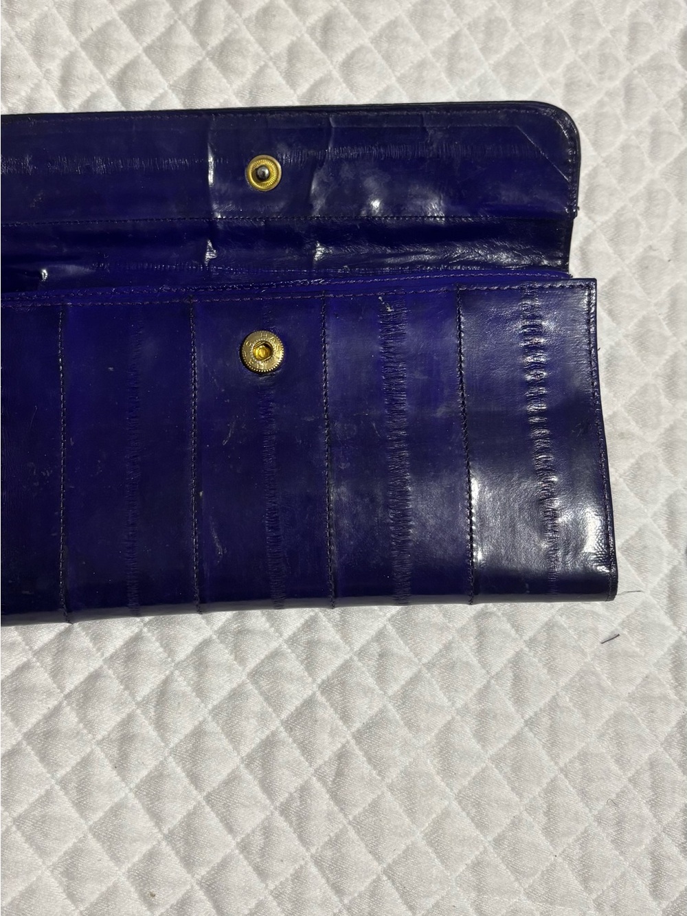Vintage Genuine Eel Skin Wallet Dark Purple 4Lx7.25W Inches - Picture 5 of 7